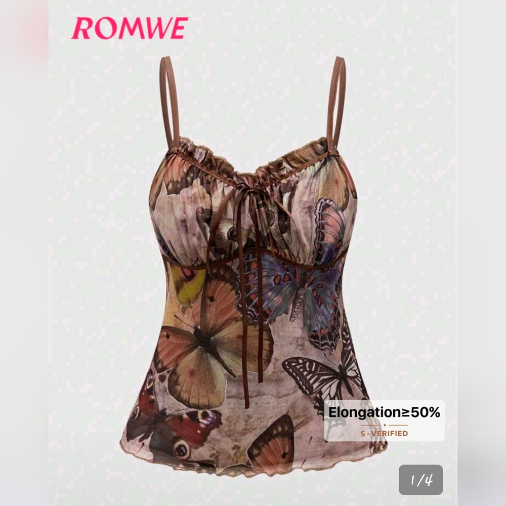 ROMWE Fairycore Multicolor Butterfly Print Camisole Y2K SIZE XS